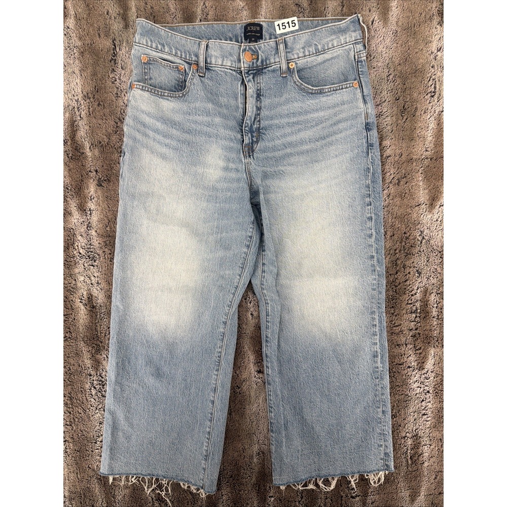 J.CREW Blue Denim Women's Jeans Wide-Leg Crop Raw Hem Stretch Size 30x25